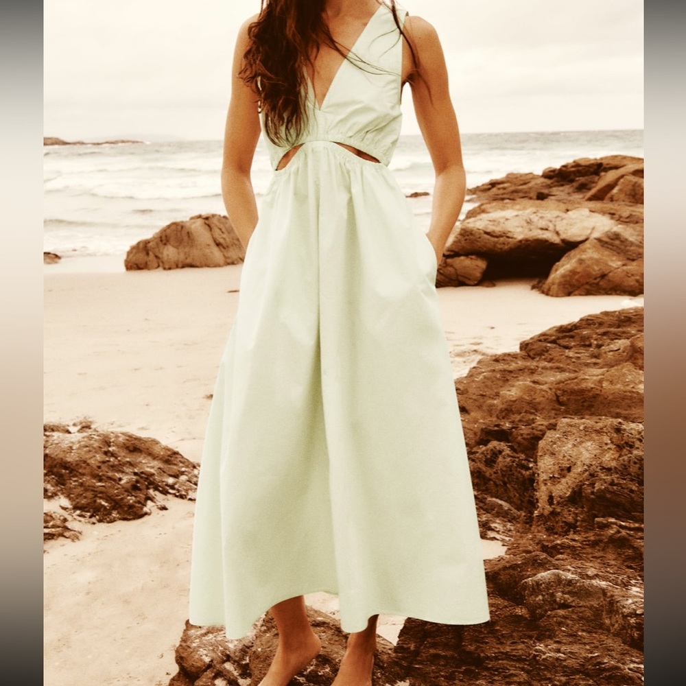 Zara NWT Cut Out Gabardine Midi Dress